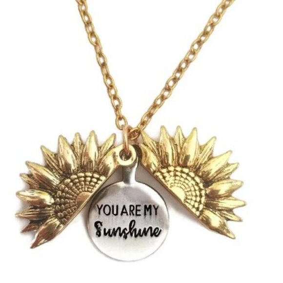 YOU ARE MY SUNSHINE NECKLACE -SUNFLOWER NECKLACE LOCKET HIDDEN MESSAGE - Picture 1 of 7